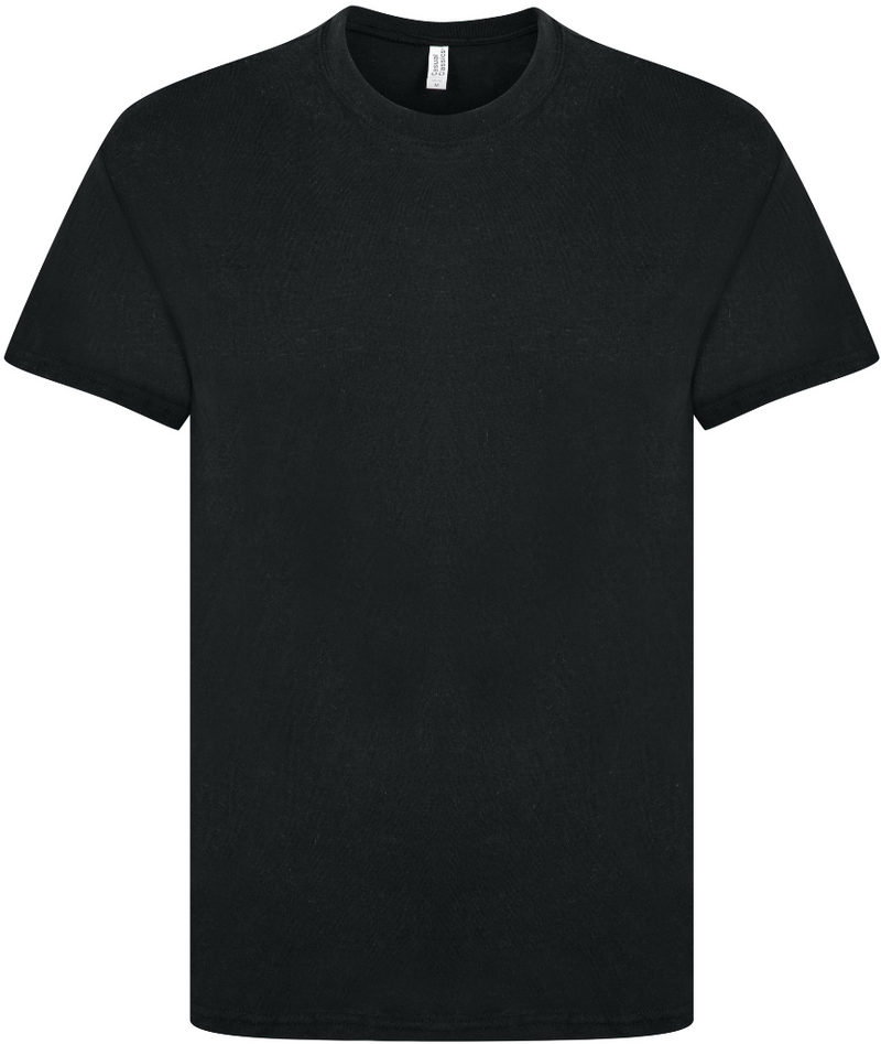 A plain black crew neck t-shirt