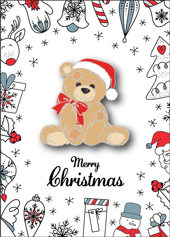 Christmas Patchwork Teddy Badge