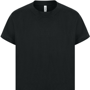 A child's plain black t-shirt.