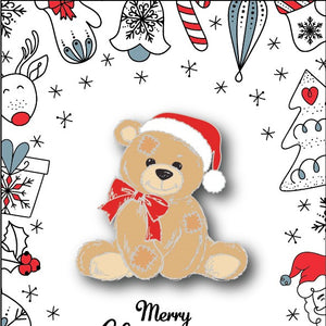 Christmas Patchwork Teddy Badge