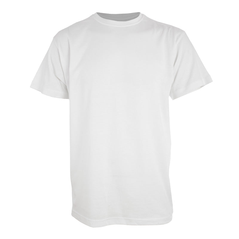 A plain white T-shirt against a white background.