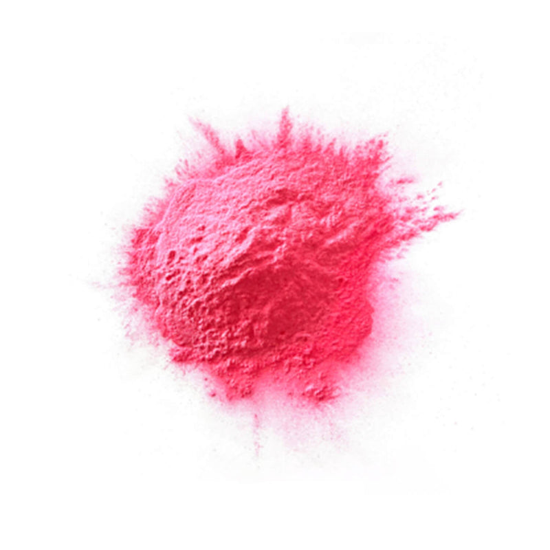 A pile of pink colour powder on a white background.
