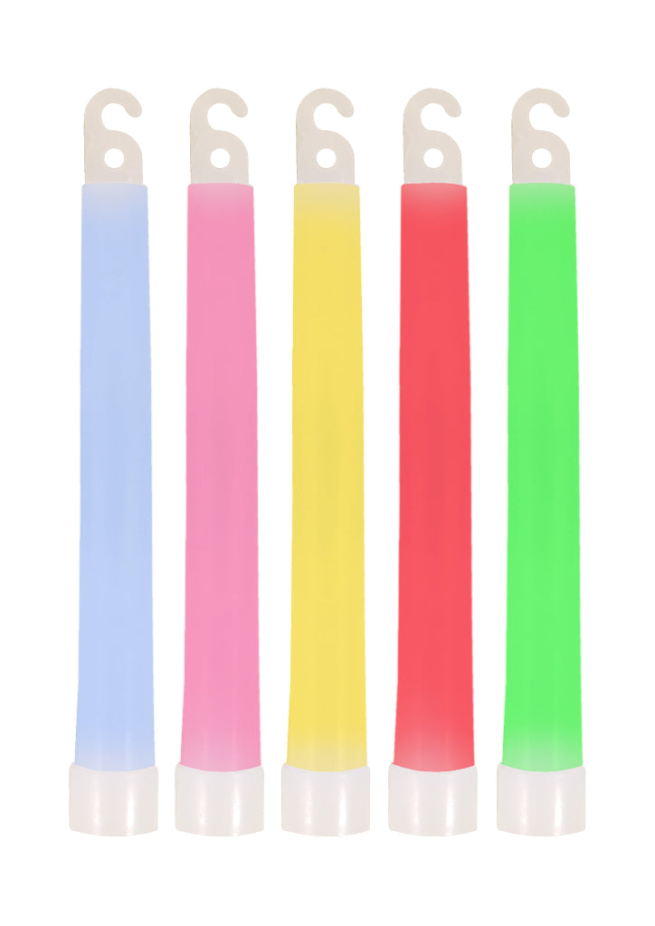 5 glowsticks in blue, pink, yellow, red and green.
