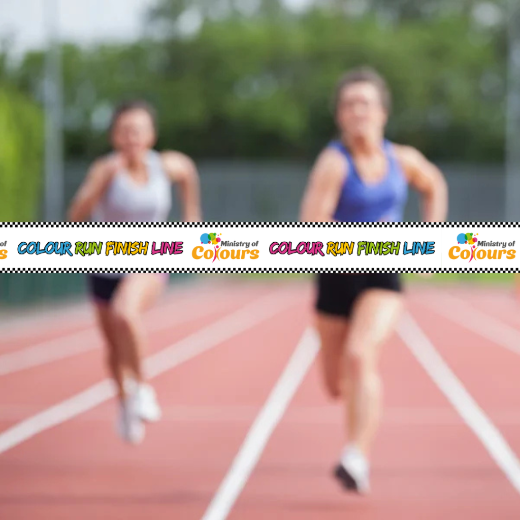 A finishing line for a colour run event.