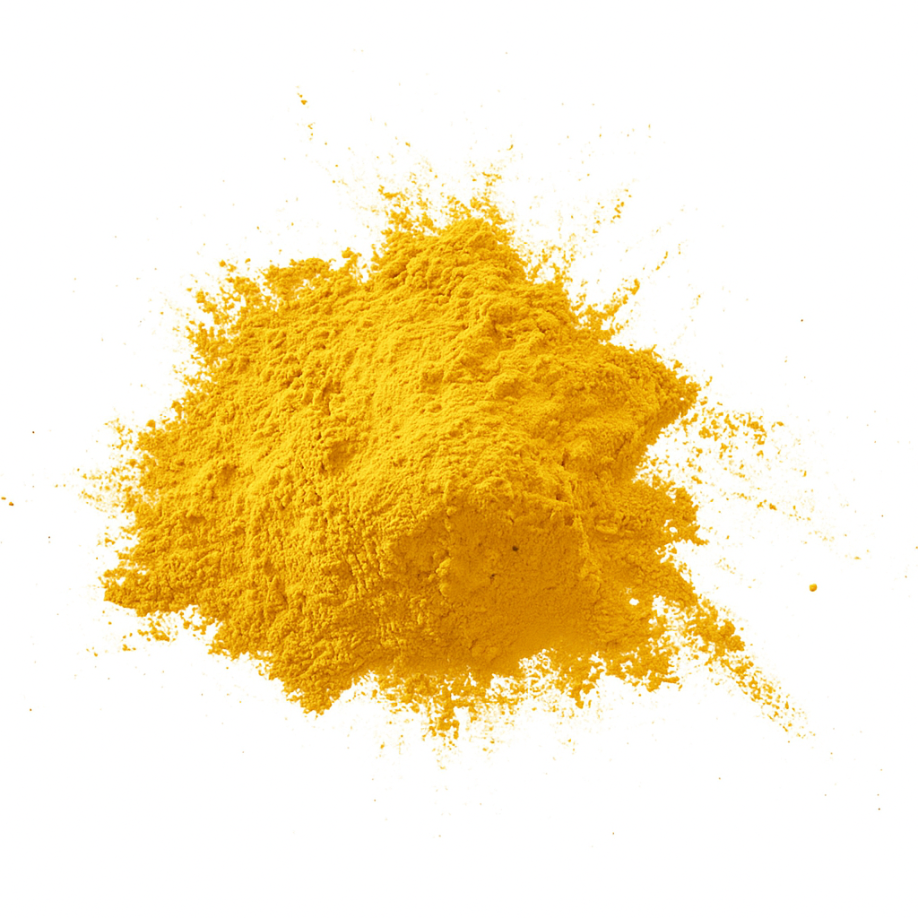Gold colour powder on a white background.