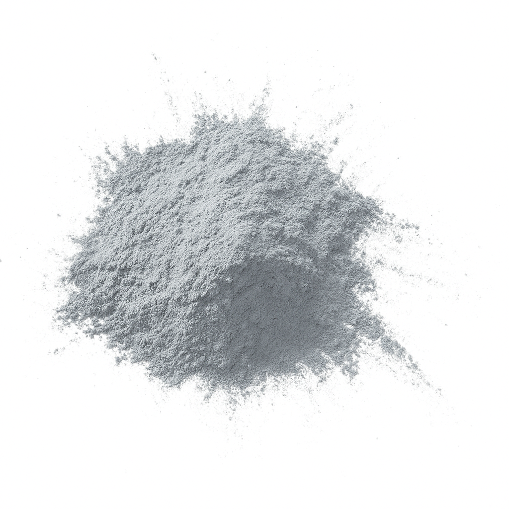 Silver colour powder on a white background.
