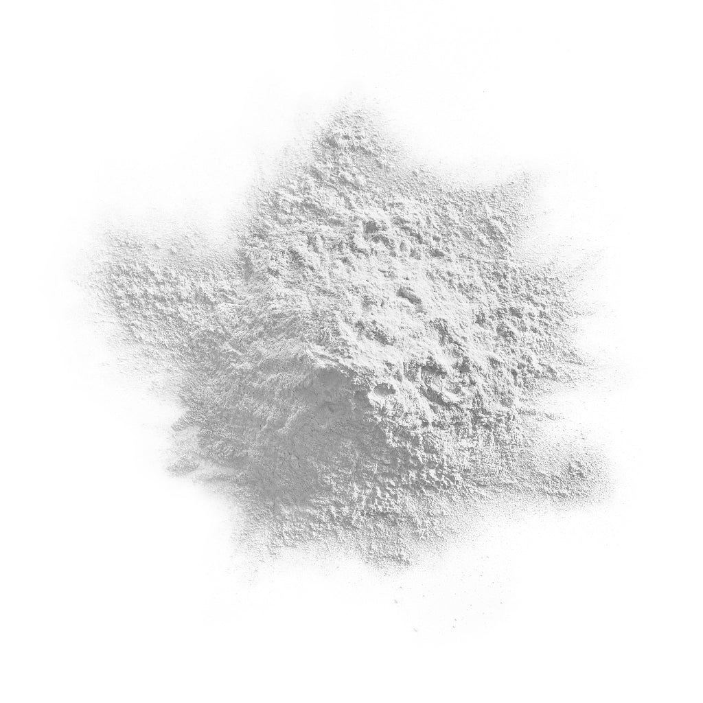A pile of white colour powder on a white background.