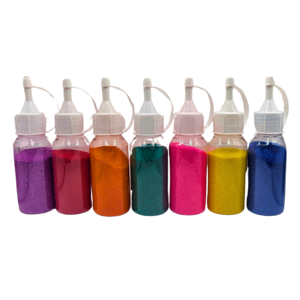 7 bottles of coloured Rangoli.