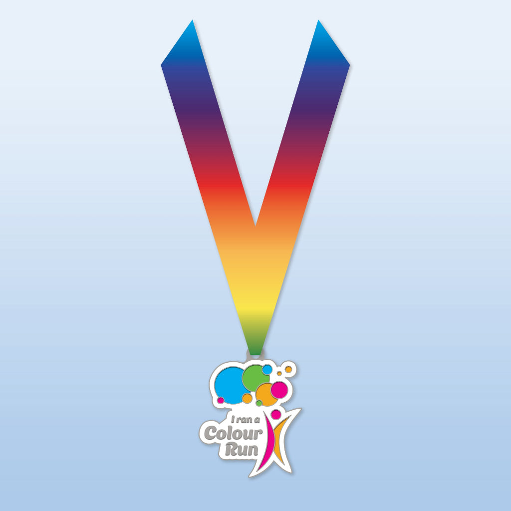 A graphic design of the 'I ran a colour run' medal from Ministry of Colours.