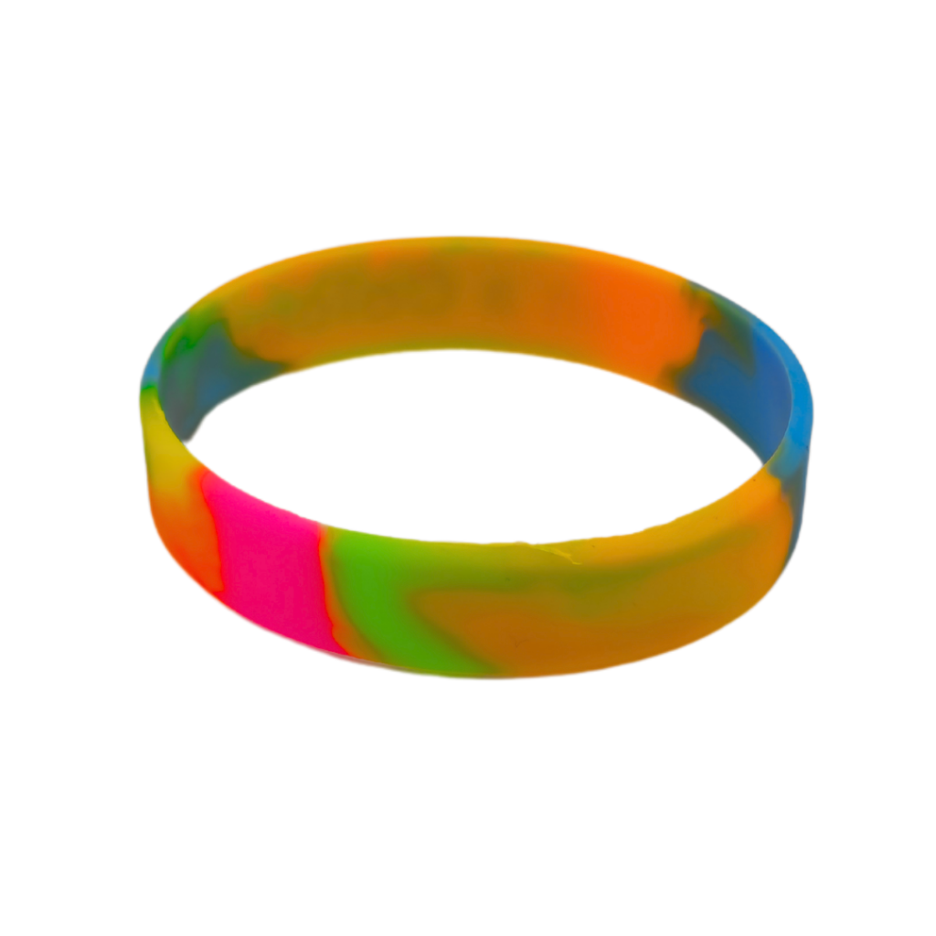 The back of a colour run wristband.