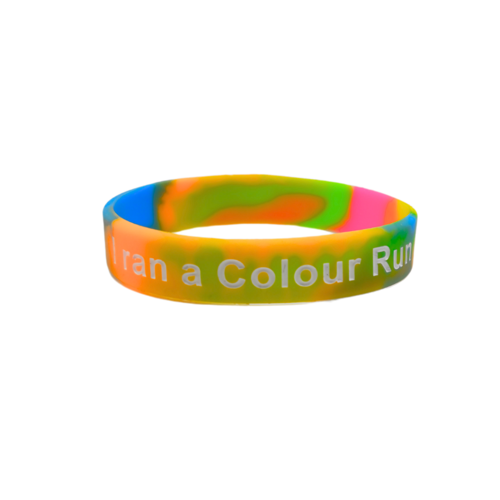 A wristband that says 'I ran a colour run'